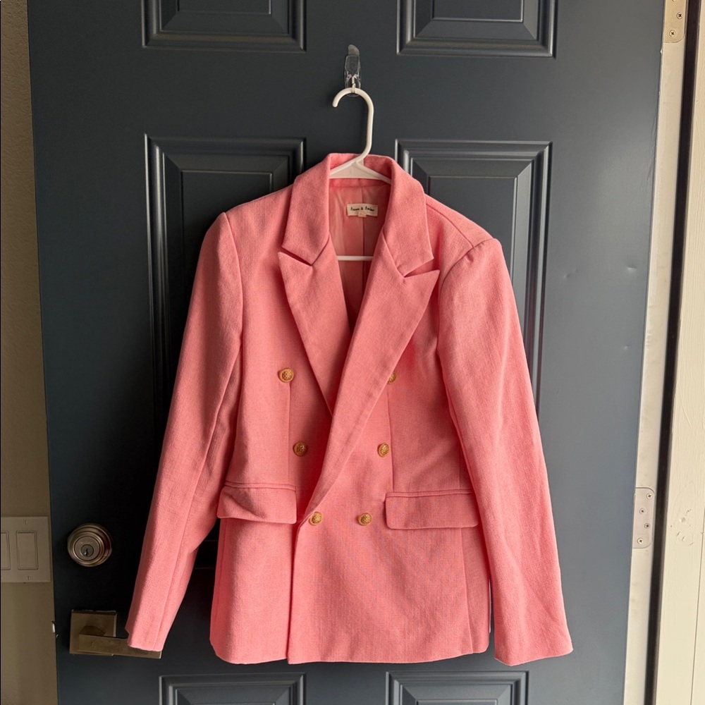 Chic Pink Double-Breasted Blazer